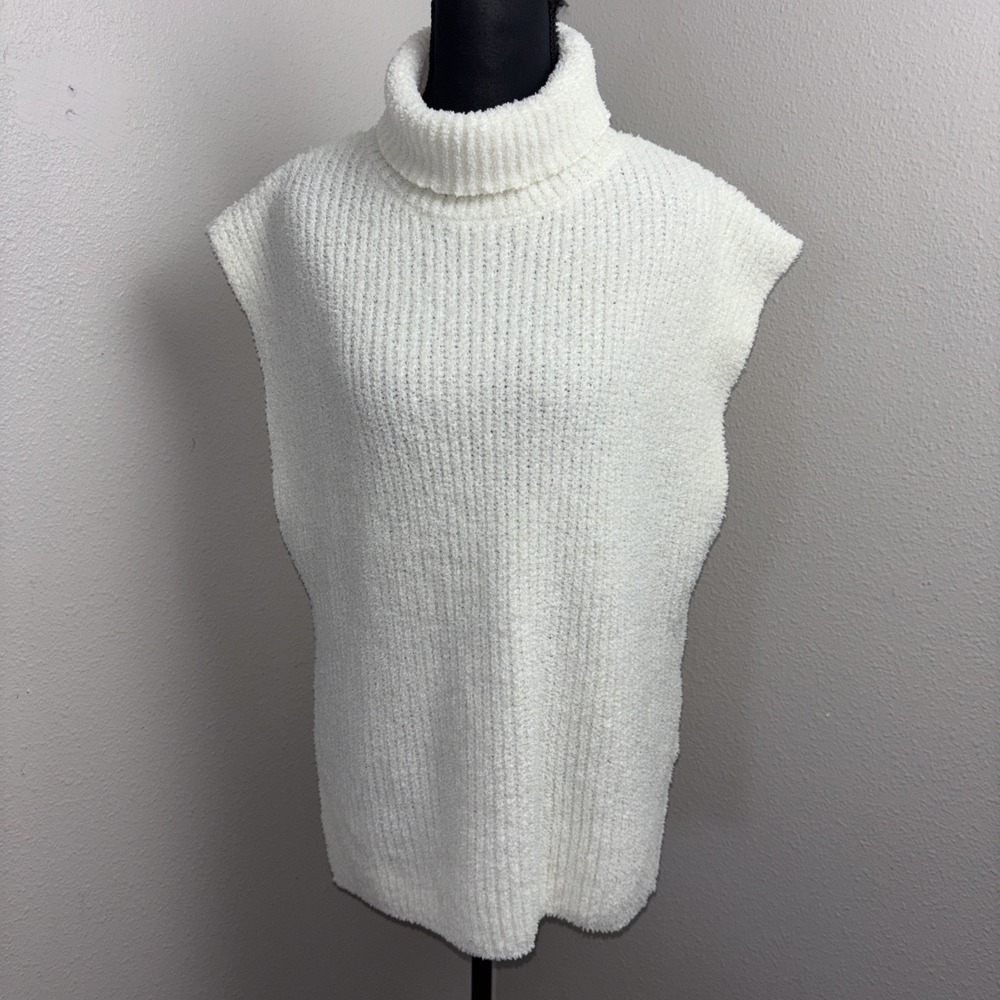 ZARA Sweater‎ Vest women's Large White Cream Sleeveless Turtleneck Pullover Cozy